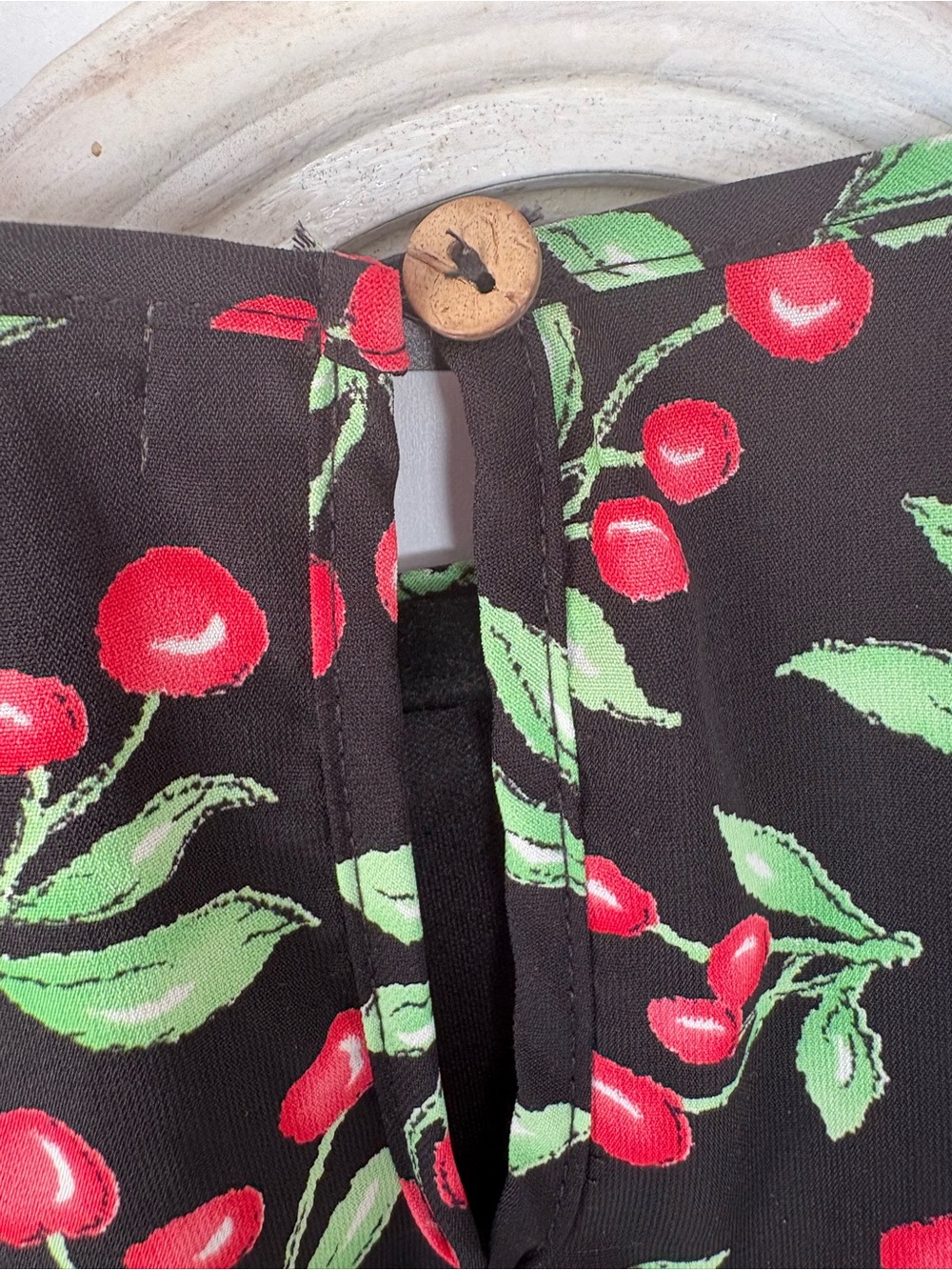 Black Cherry Print pin up vintage retro Midi Dress with Elastic Waist - Picture 6 of 8